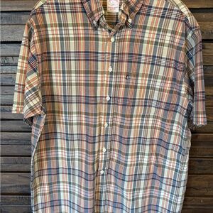 Mens‎ Brooks Brothers Original Polo Shirt Orange Blue Plaid Short Sleeve LRG